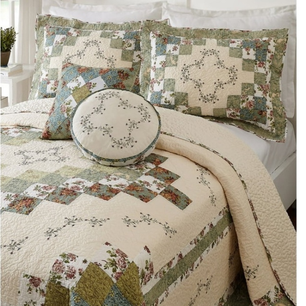 Olivia Embroidered Patchwork King Sham, 20” x 36”,  100% Cotton NWT